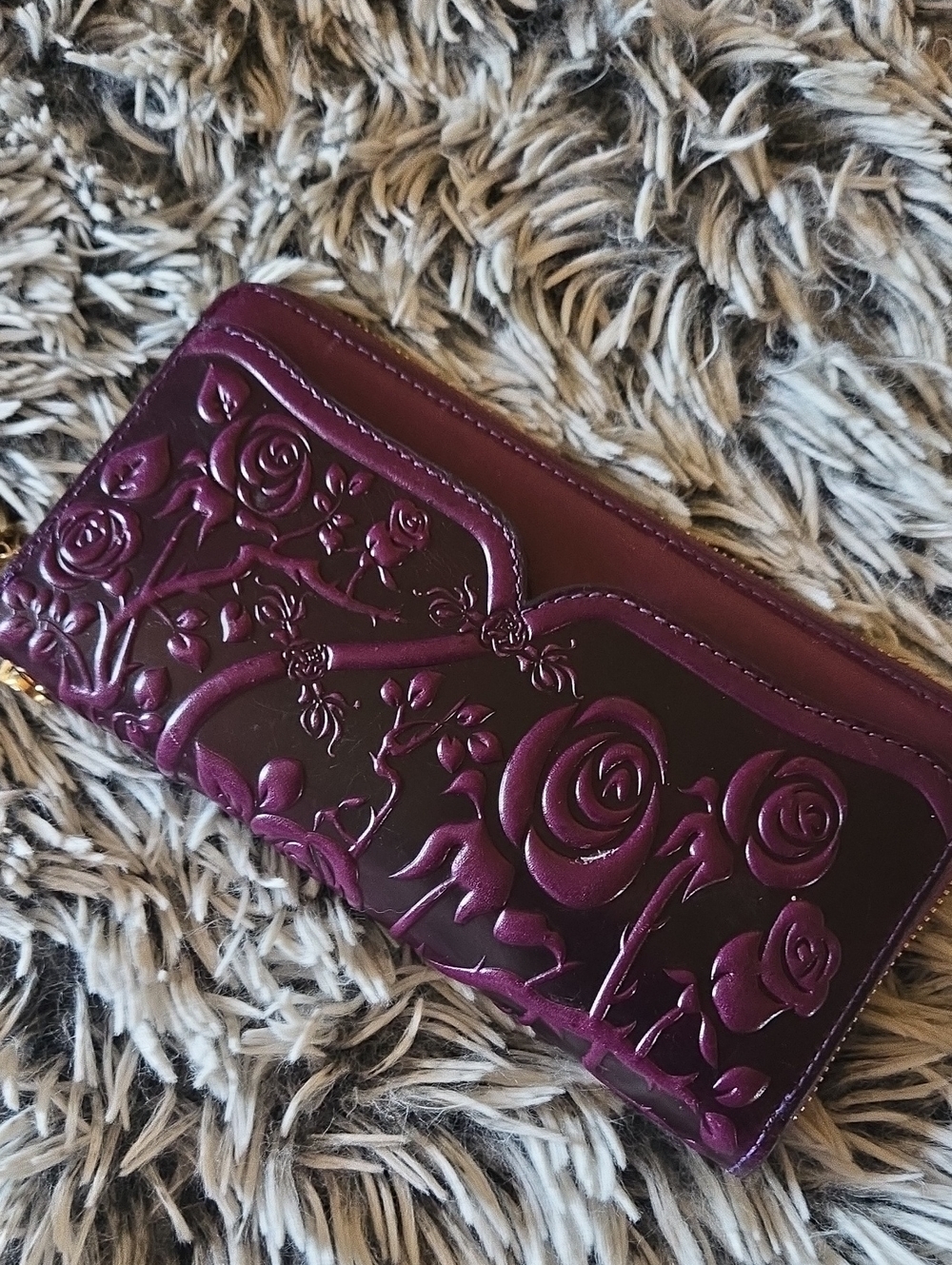 Embossed Floral Zip Wallet - Deep Plum